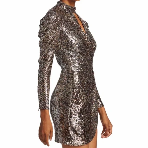 Jonathan Simkhai Mallory Sequined Long PuffSleeve Mini Dress Size 4
